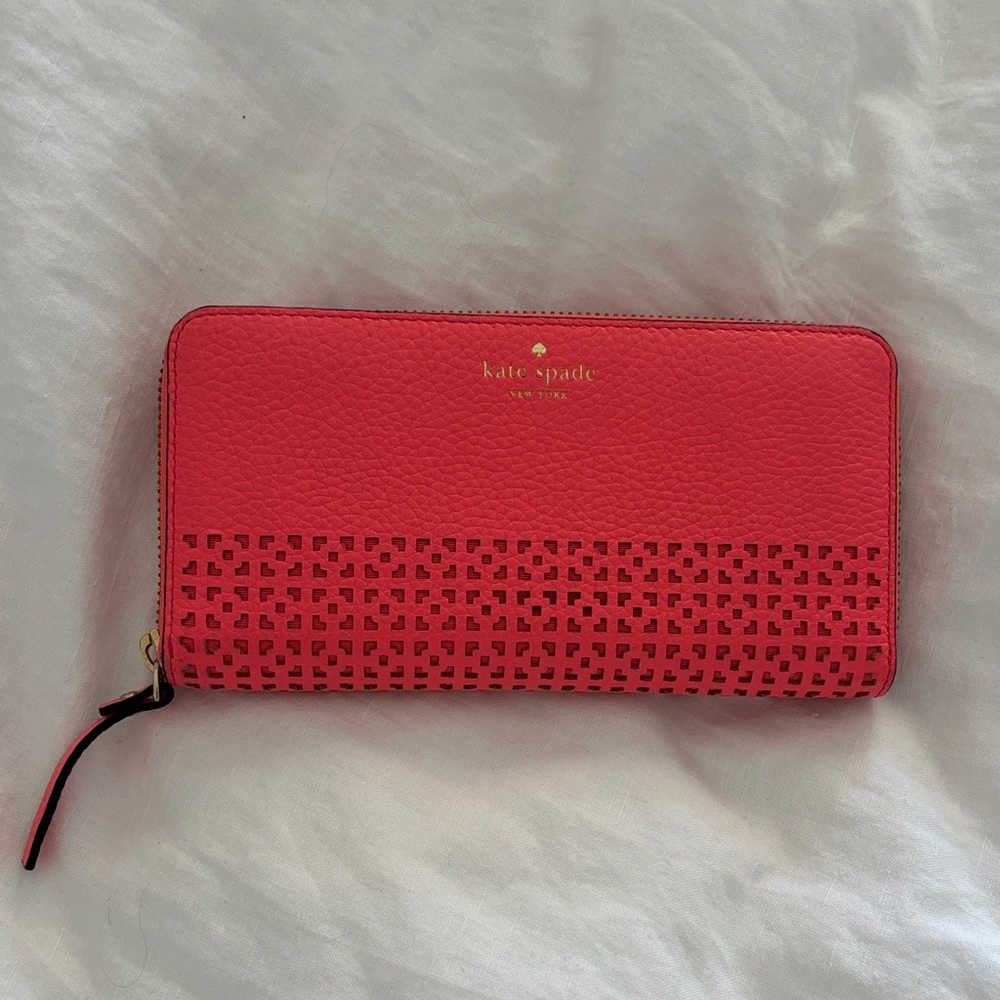 Kate Spade Coral Red Wallet with Cutout Design